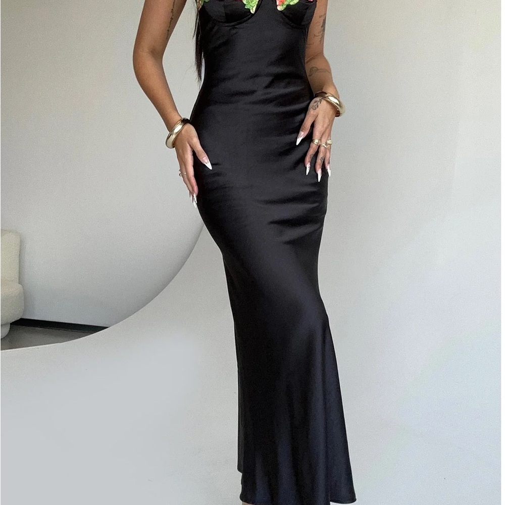 NWT Princess Polly Kenzie Maxi Black Satin Dress